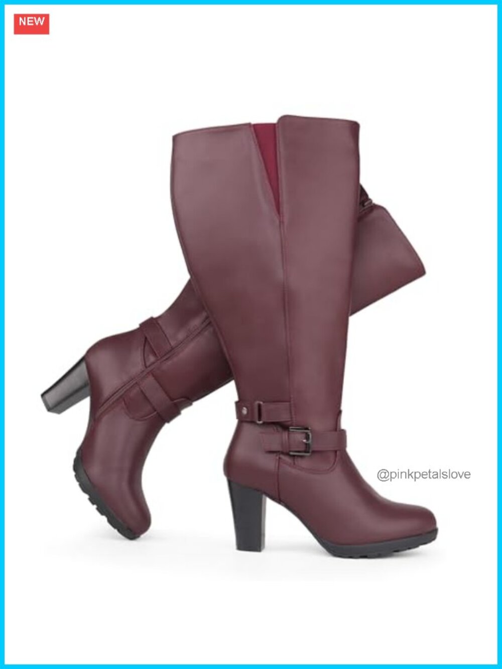 Extra Wide Calf High Heel Dress Boots with Ankle Buckle